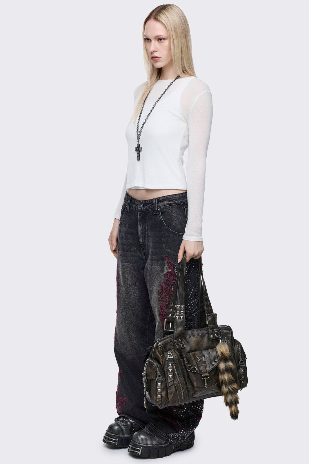 Black Vegan Leather Multi Pocket Shoulder Bag | Minga London