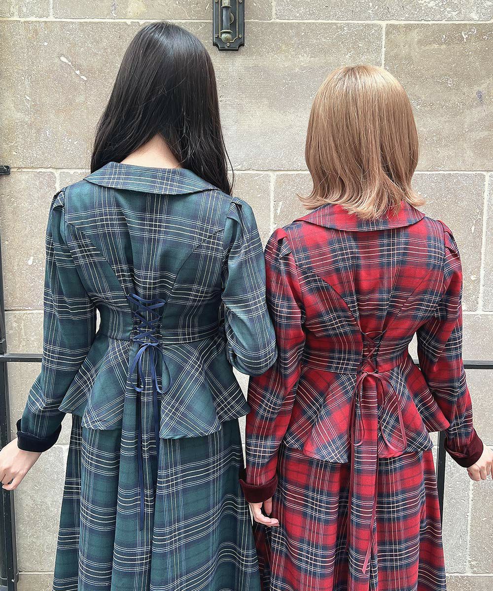 別珍ラペルペプラムチェックワンピース/an another angelus