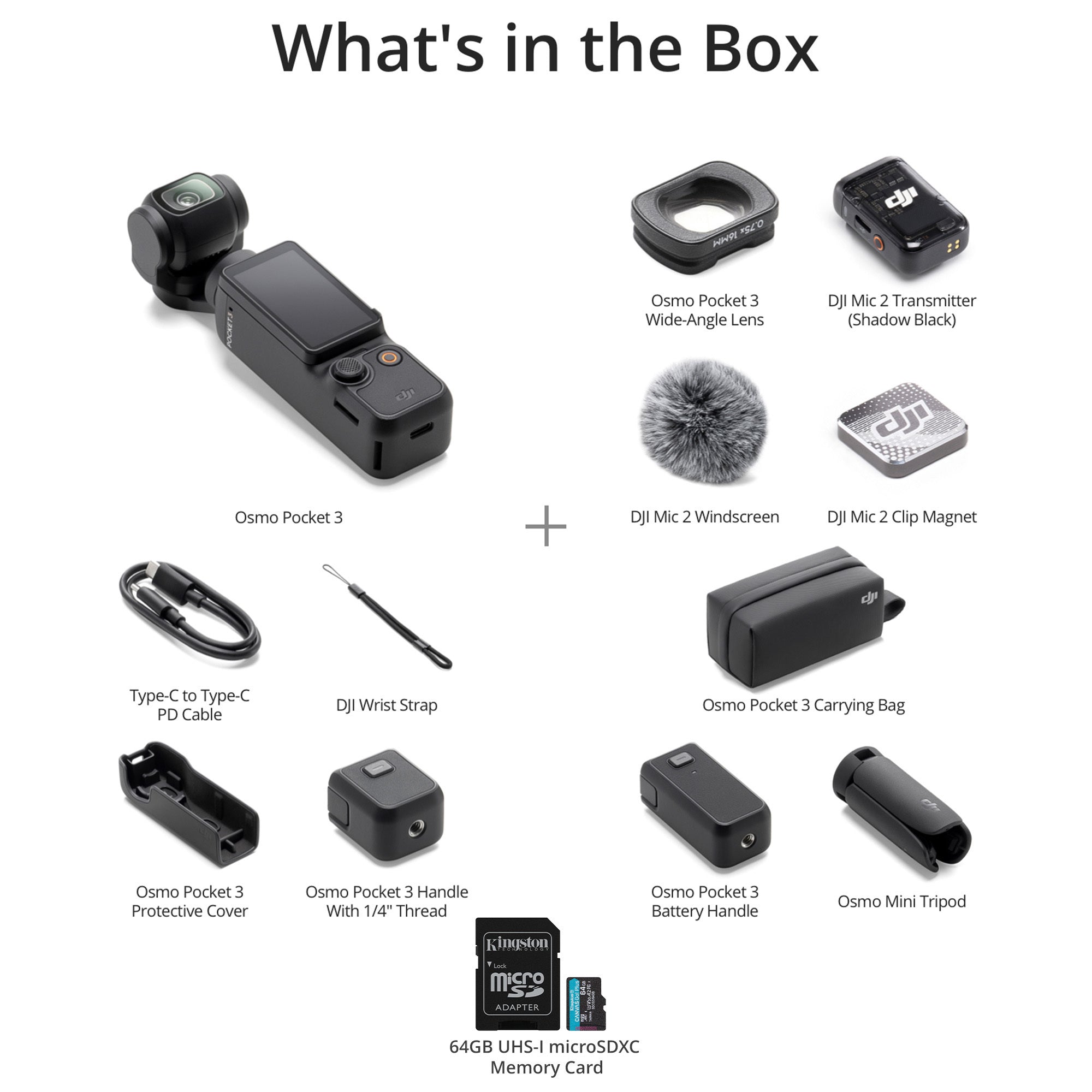 DJI Osmo Pocket 3 Creator Combo with 64GB MicroSDXC Memory Card
