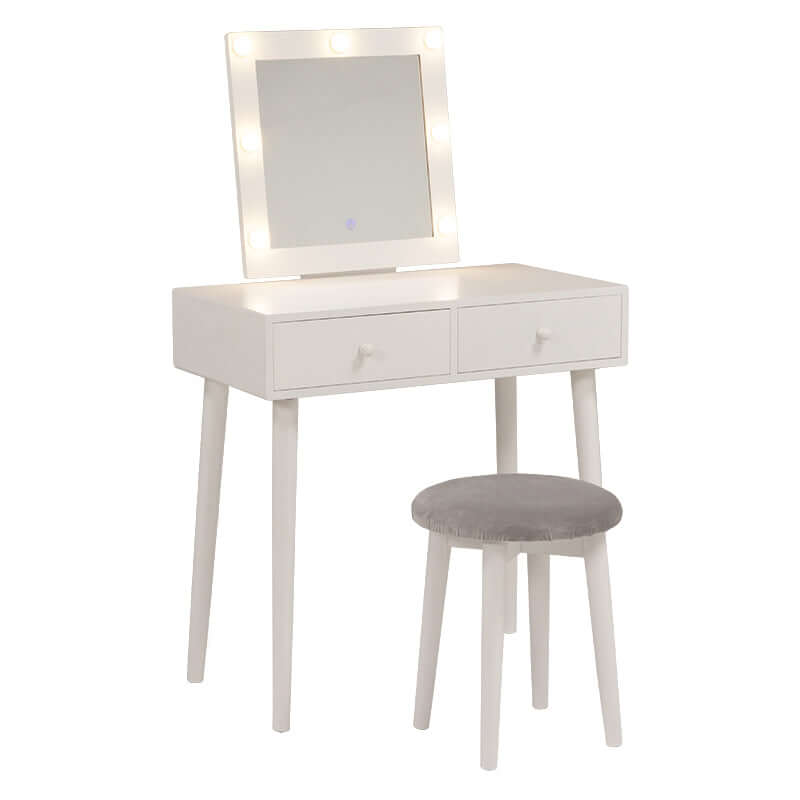 ドレッサー女優ミラー テーブル 白 デスク LEDライト付き 幅75cm 1面