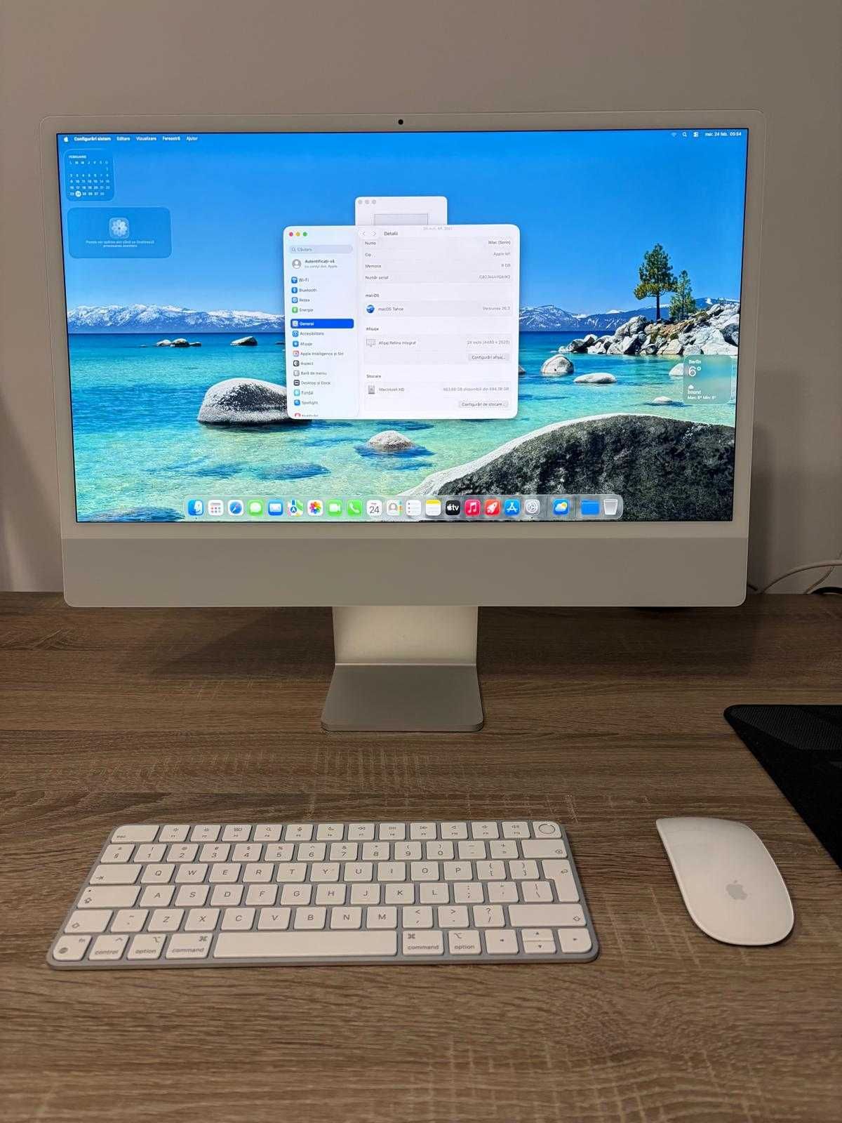 Vând iMac 24'' procesor M1, 8GB, 512GB SSD, 8-core, Silver Fullbox