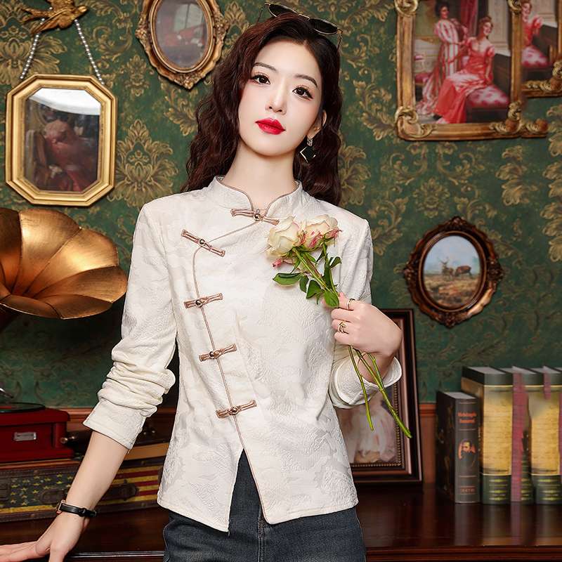 チャイナ服 チャイナ風ボタンデザイン長袖シャツ シャツ|チャイナ服