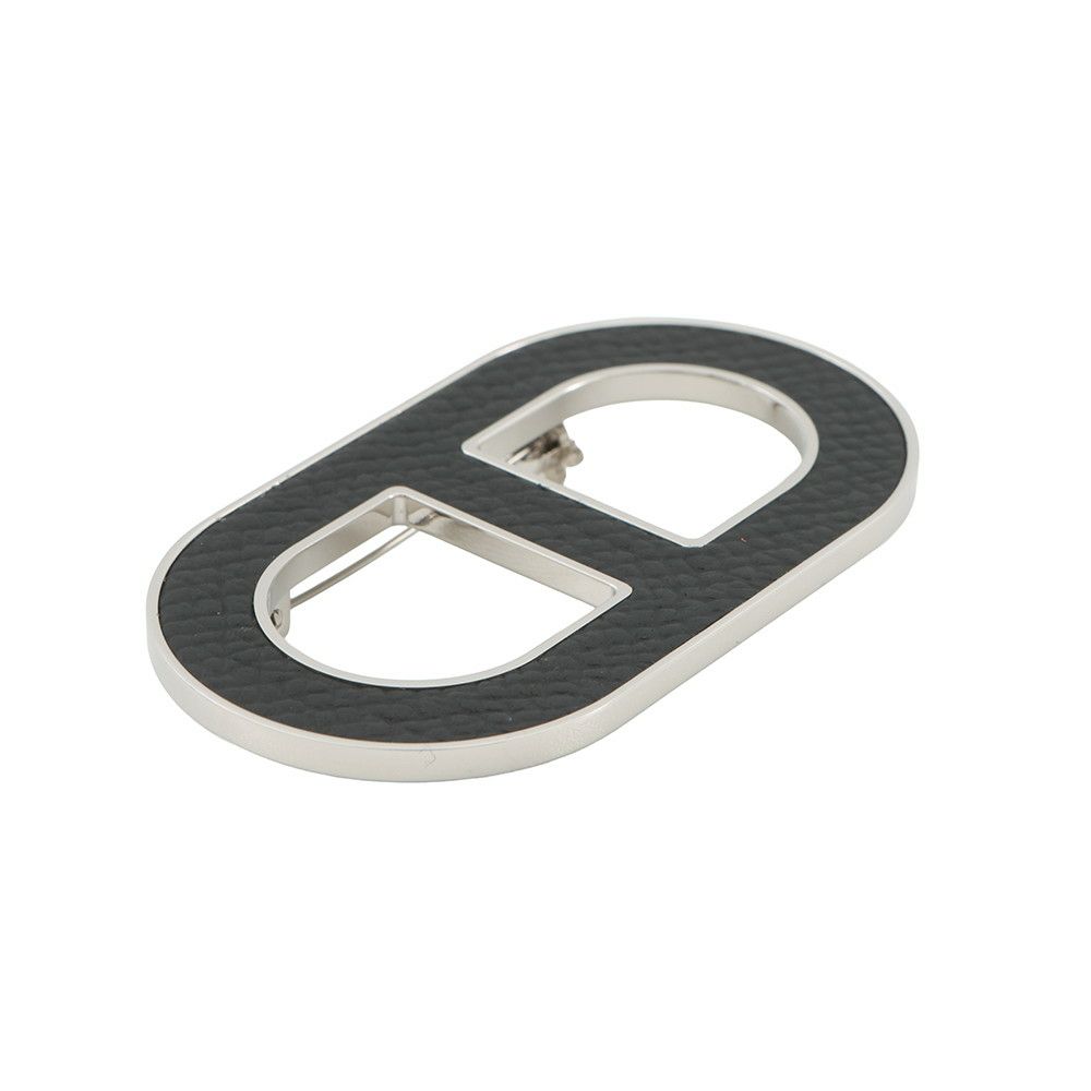 エルメス ブローチ シェーヌダンクル ブラック/シルバー金具 エプソン