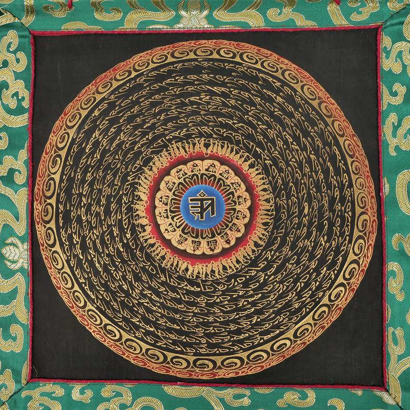 ③ 中国 仏教美術 古玩 曼荼羅 タンカ 手彩色 レザー ③ 中国 仏教美術