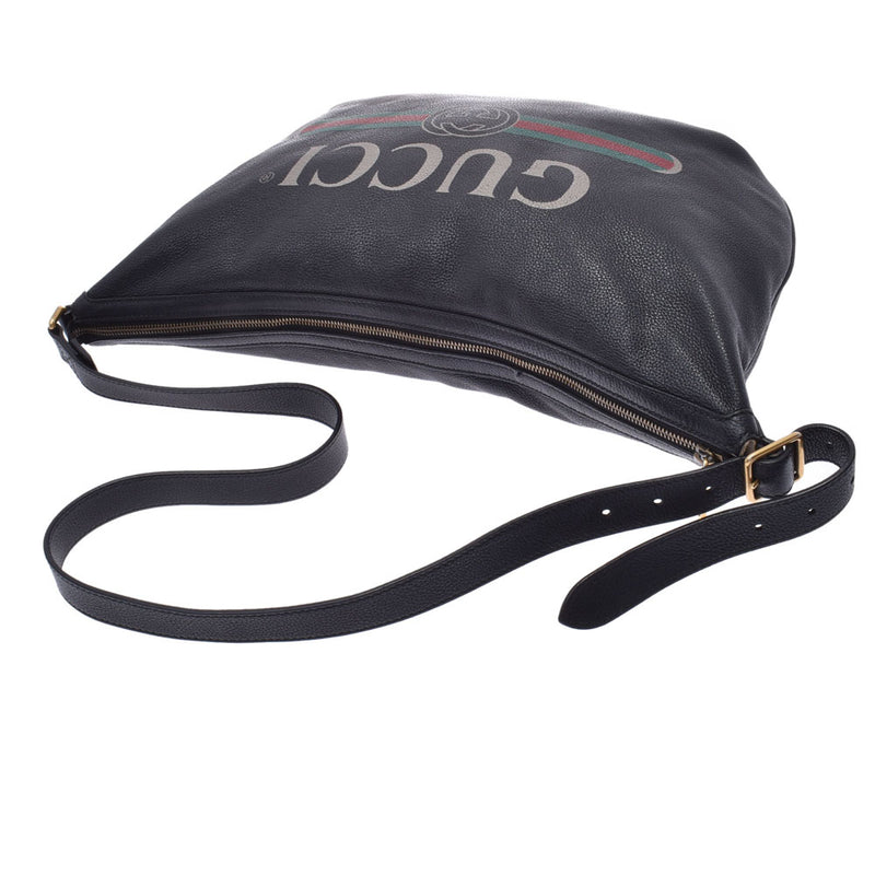 グッチハーフムーンショルダーバッグ GUCCIプリント ホーボー 黒 ユニ