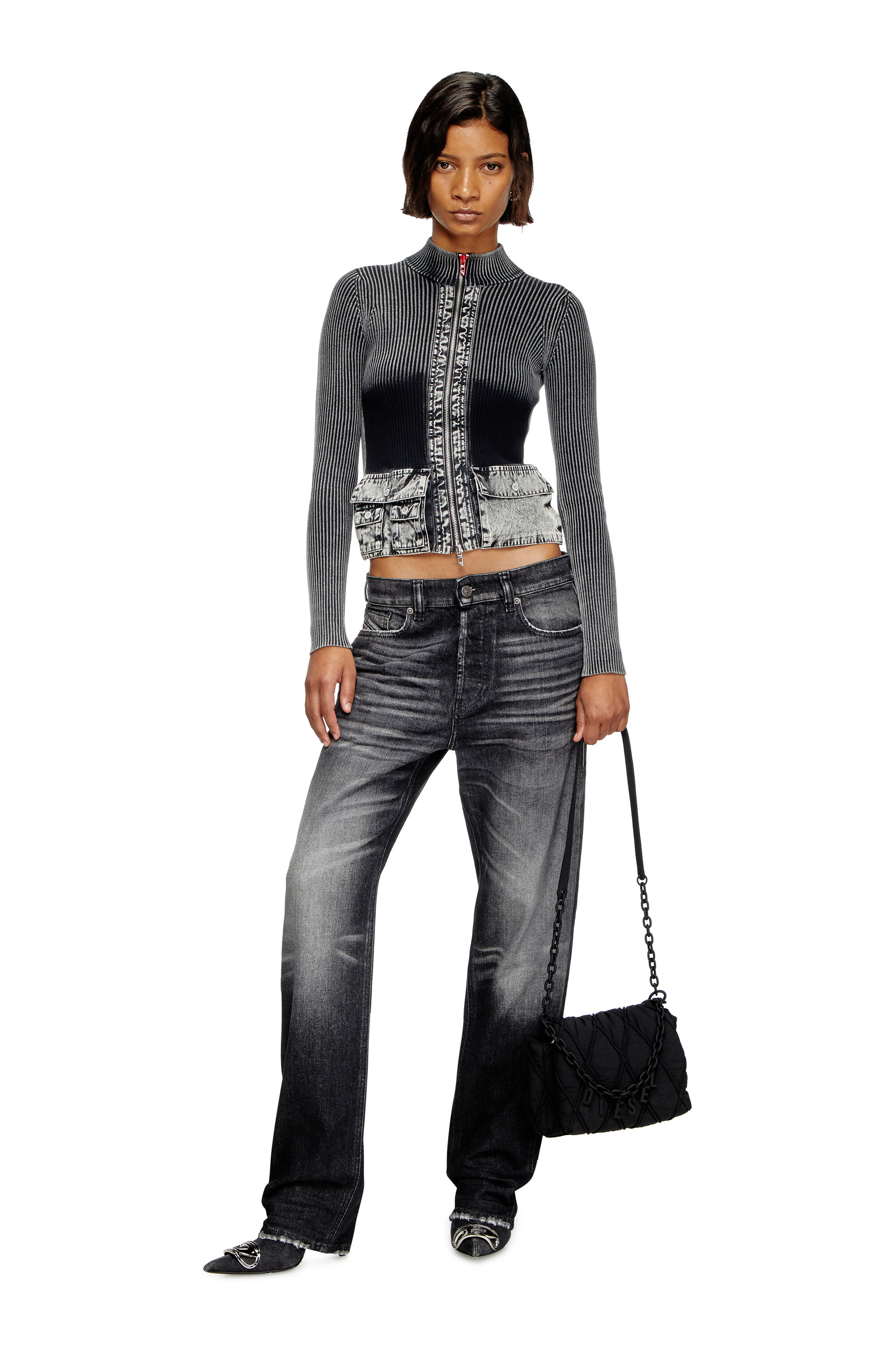 Women's Charm-D S-Small shoulder bag in quilted nylon | Black | Diesel