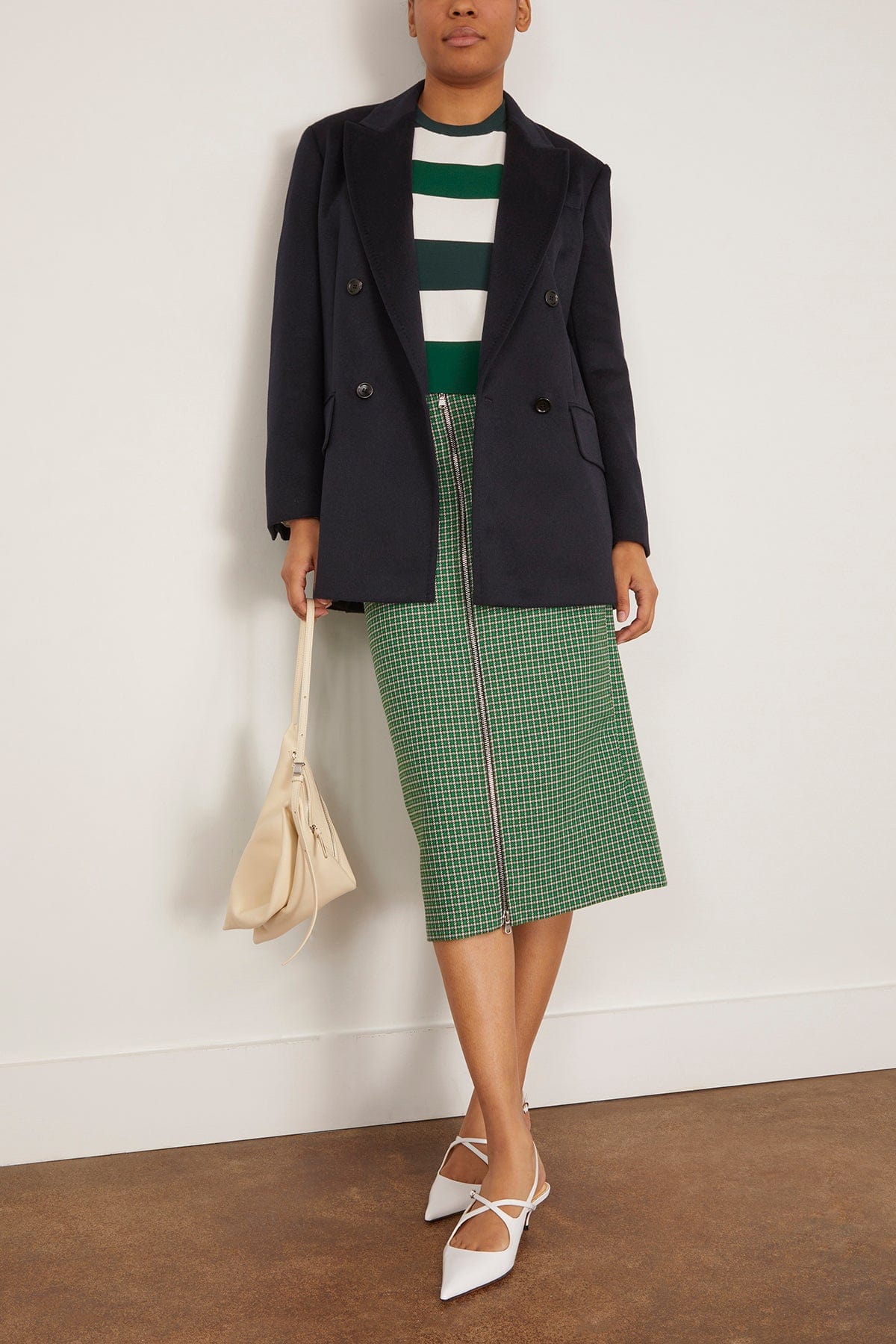 Tibi Leon Check Midi Trouser Zip Skirt in Green Multi – Hampden