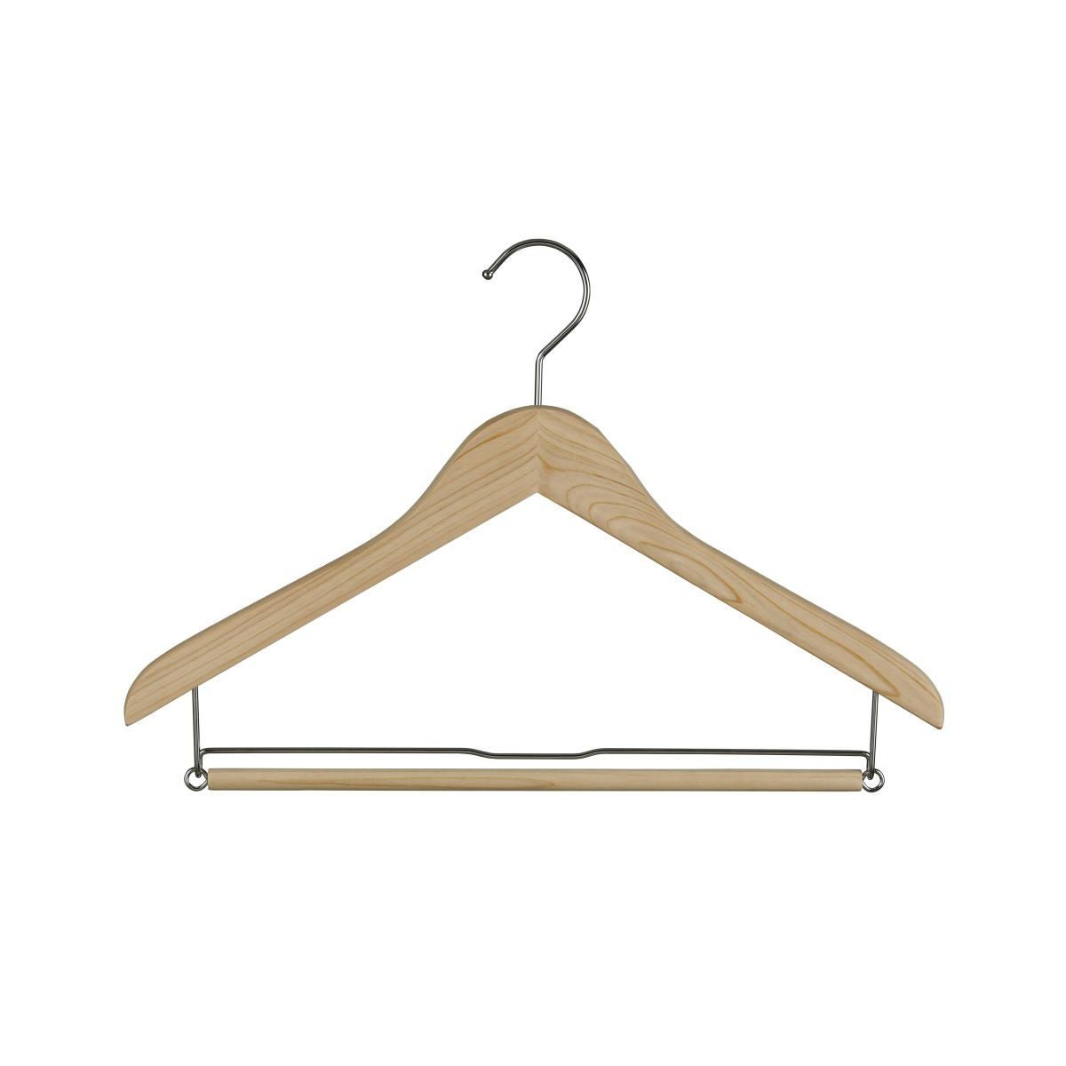 ひのき木製ハンガー 薄型ハンガー スラックスバー付き ピンチ付き 42cm