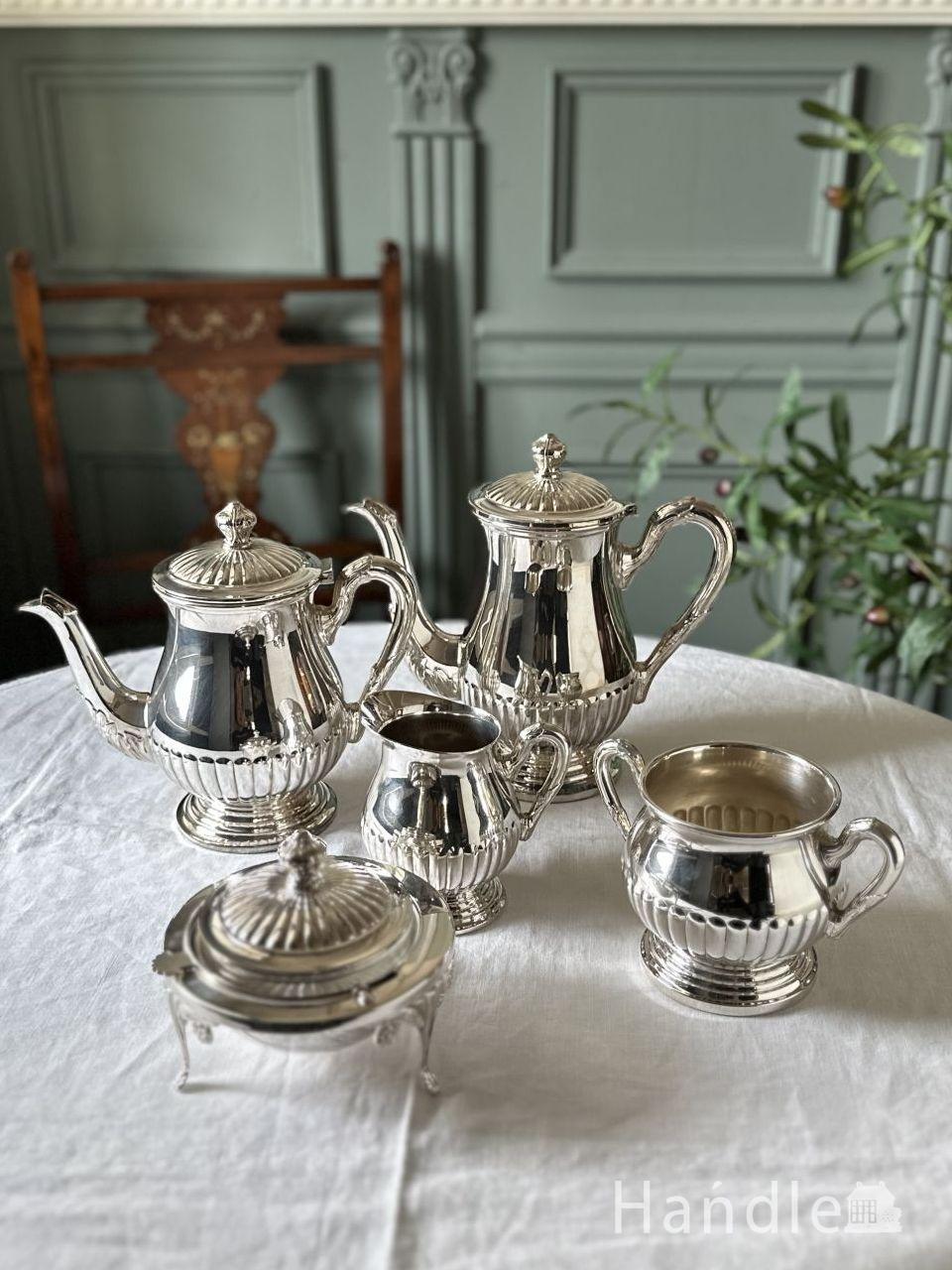 イギリスから届いた5点のティーセット、アンティークシルバープレート