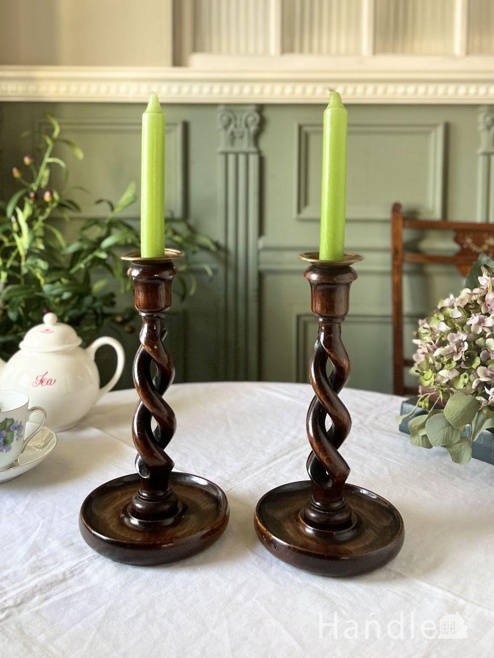 爽やかなブルー色のアンティークガラスの燭台、アンティークの