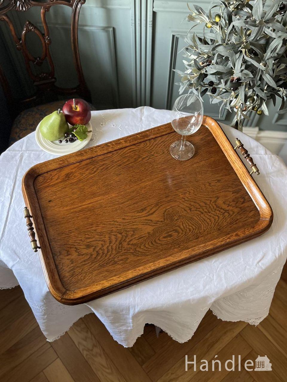イギリスから届いたアンティークのお盆、オーク材のおしゃれな