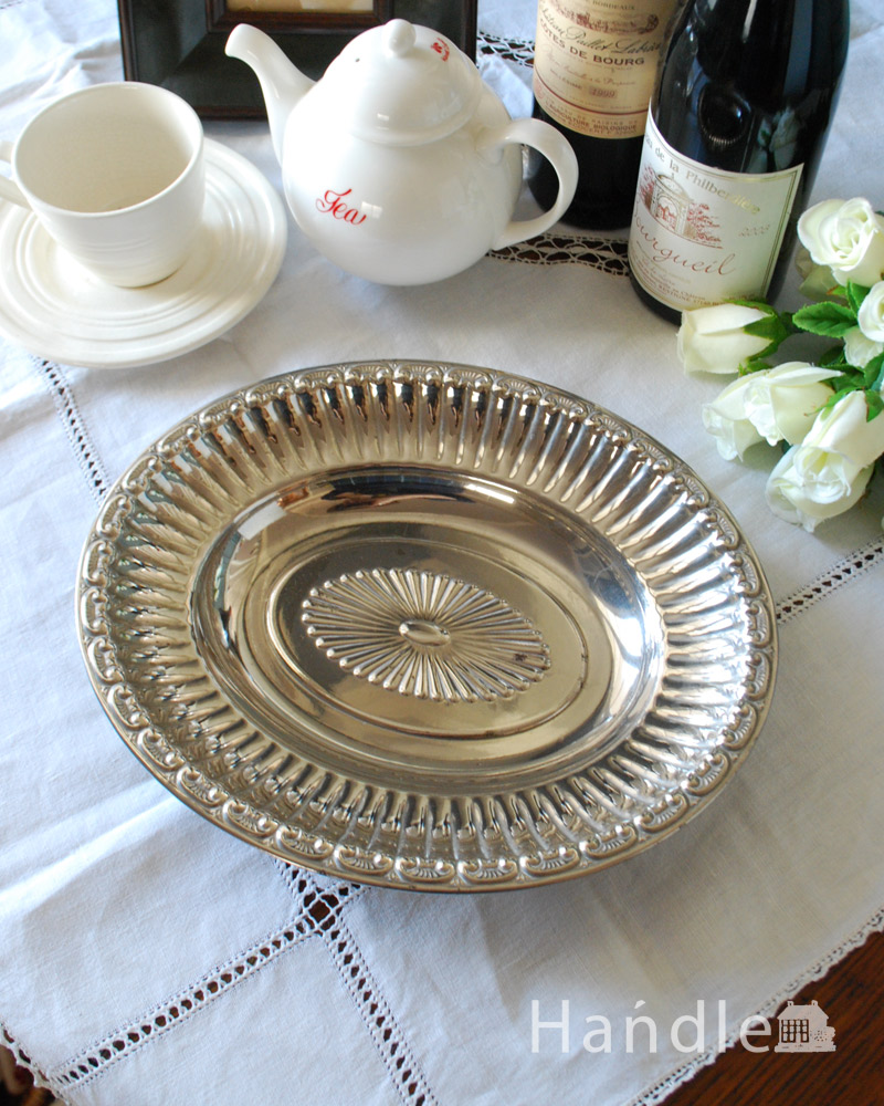 英国の銀食器、アンティークのシルバープレート(トレイ)(k-1953-z