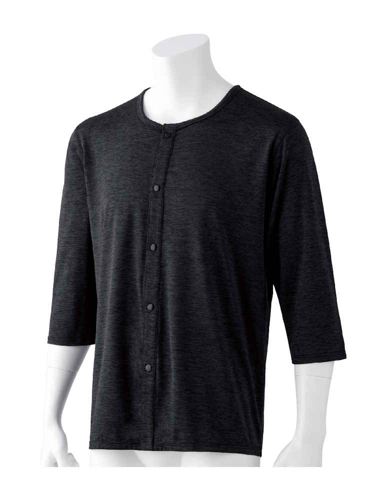 C．グレー 【前開き】【あったか】のびのびラクラク裏起毛8分袖ホック