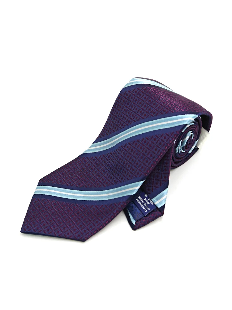 ブルー 【シルク100%】ネクタイ レギュラー 日本縫製 ストライプ S&M