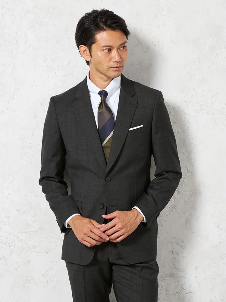 ウール100％】スーツ 2つボタン イタリア製生地 ブラック シャドウ