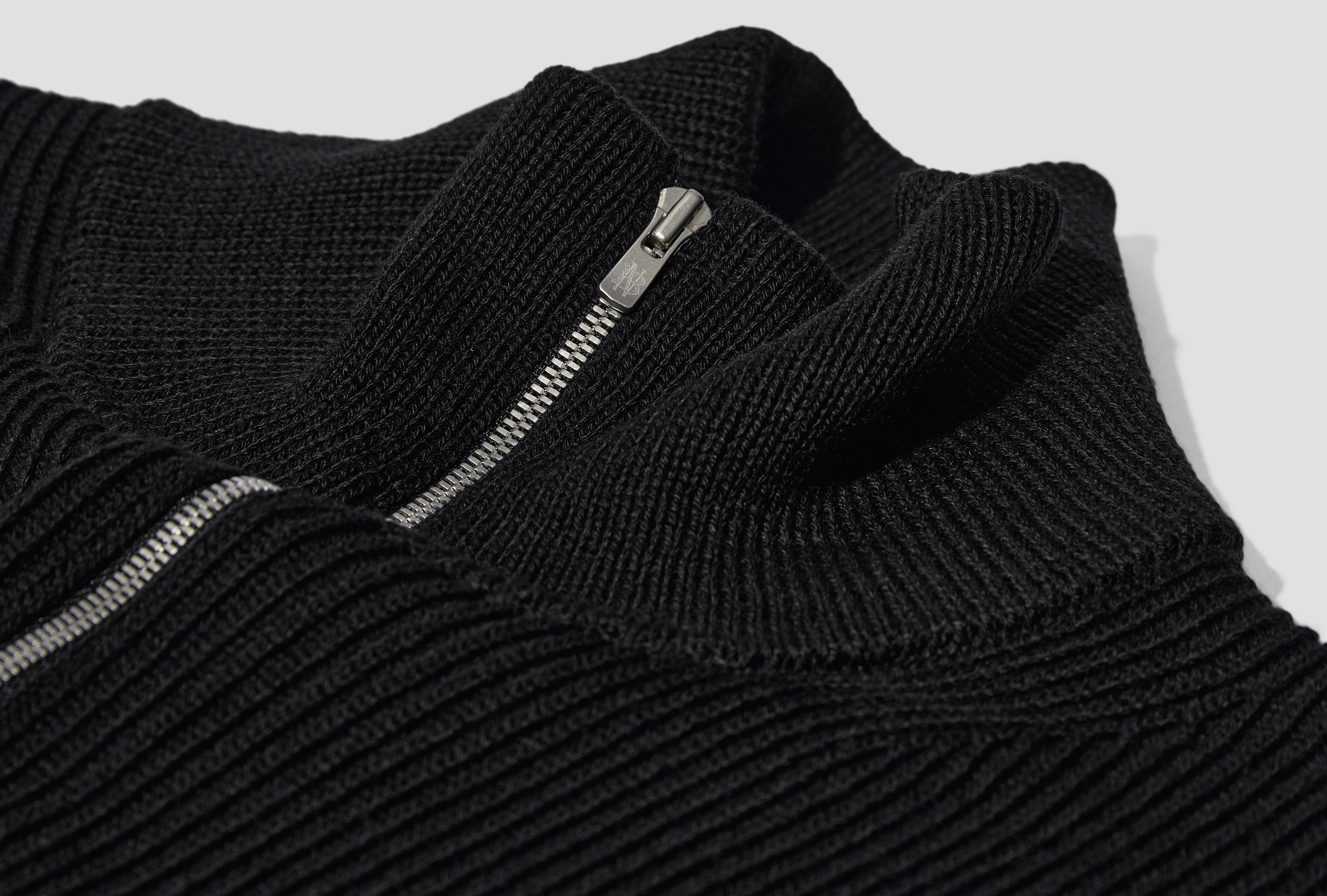 BATONER SOLID WOOL RIB HALF ZIP BN-25FM-045 Black – HARRESØ