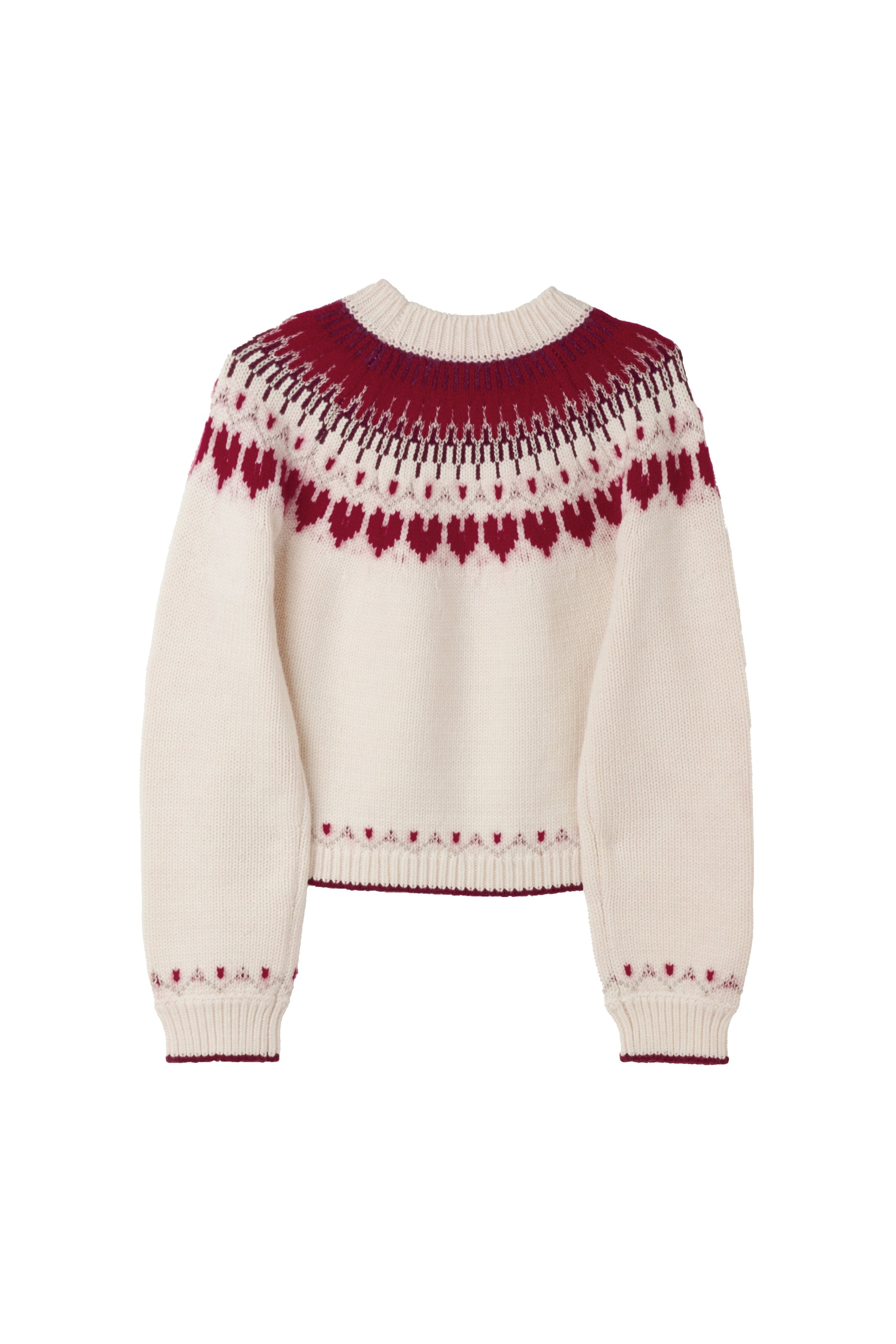 red】Heart Fair Isle Knit Pullover
