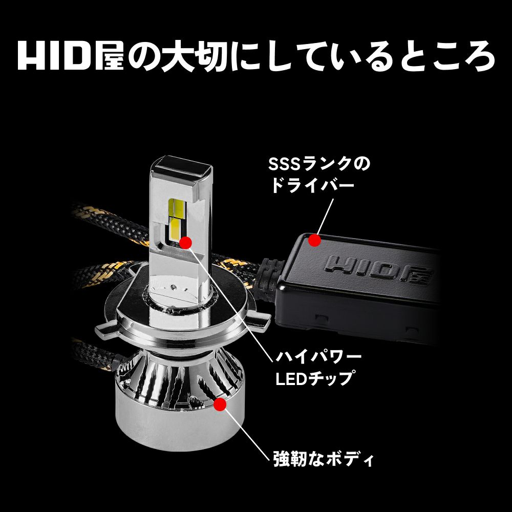 HID屋 H4 Hi/Lo LED ヘッドライト Mシリーズプレミアム 49600cd