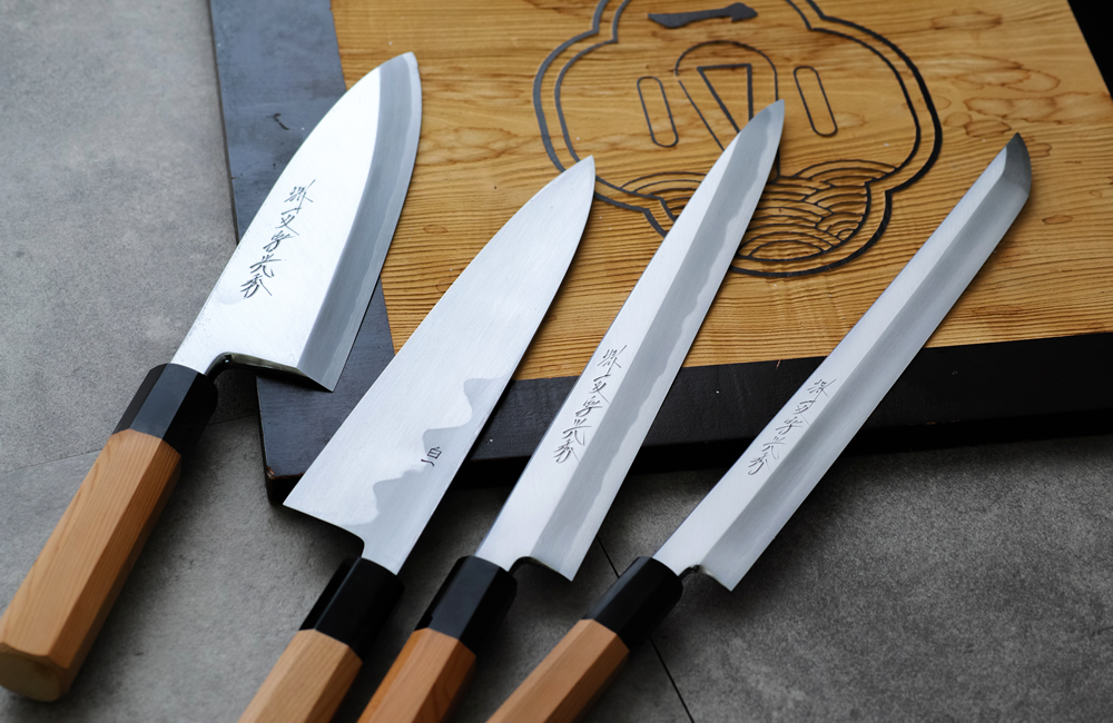 堺一文字光秀 白一鋼 紋鍛錬 柳刃包丁