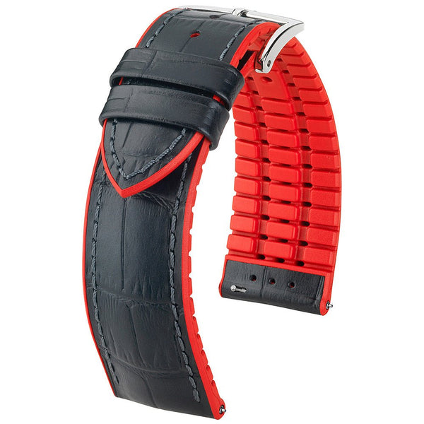 Hirsch Andy Black Red Alligator Leather Watch Band Strap