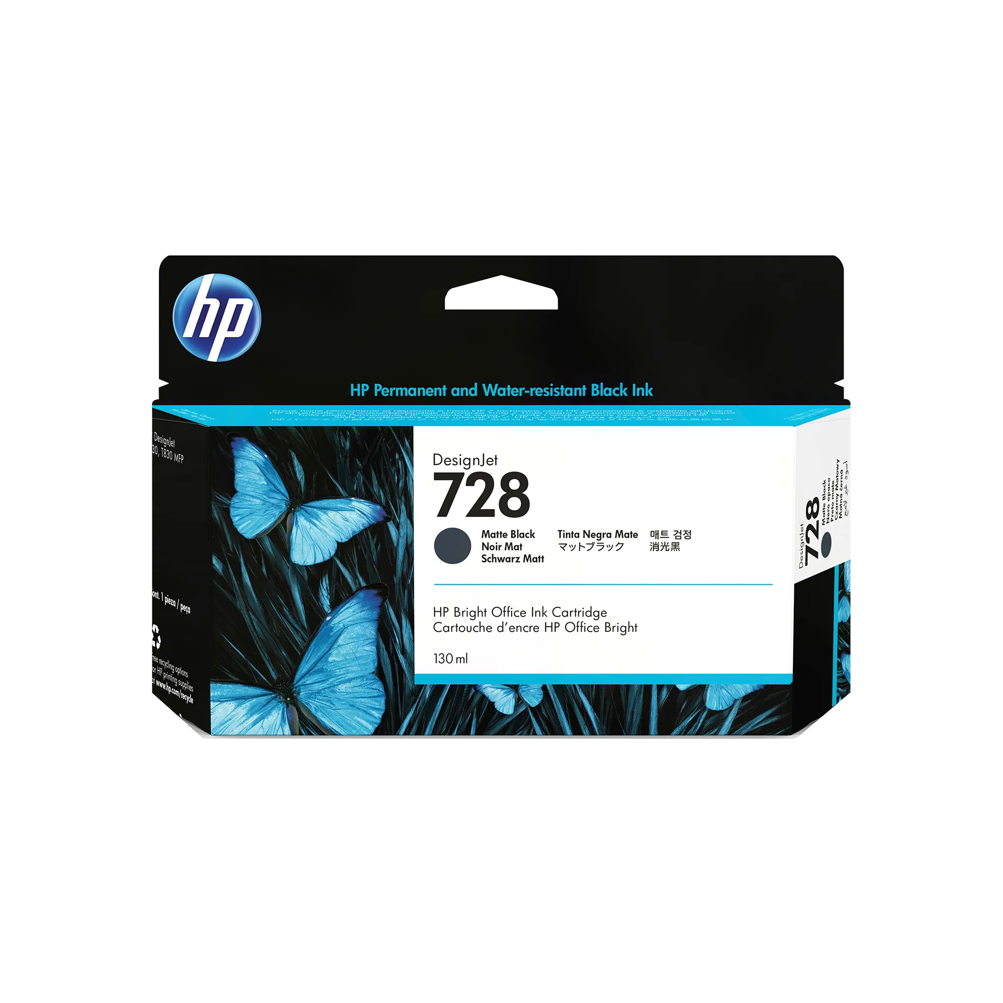 HP 728 130-ml Matte Black DesignJet Ink Cartridge, 3WX25A