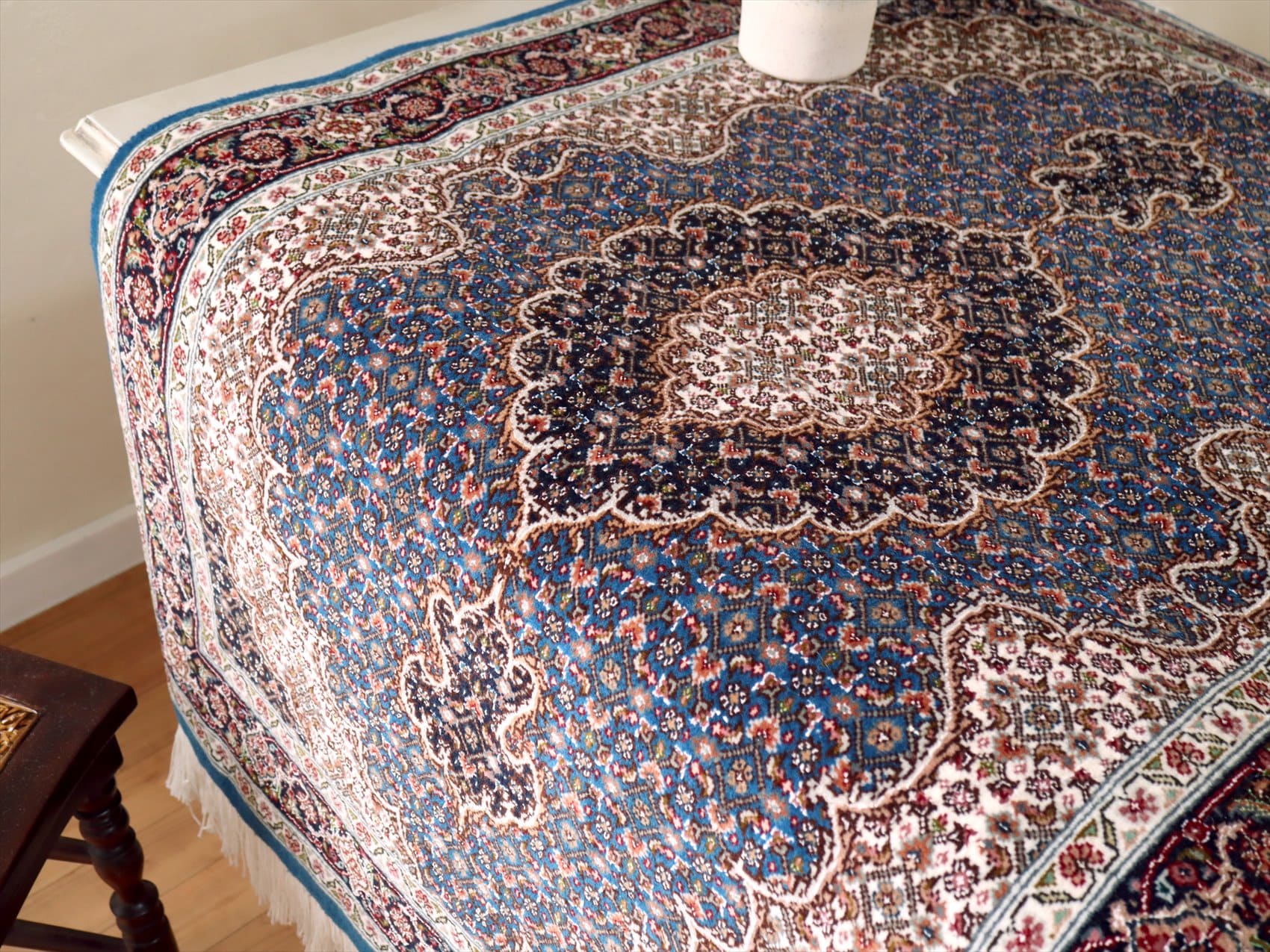 ペルシャ絨毯 タブリーズ産マヒ 玄関マット120×83cm トルコブルー