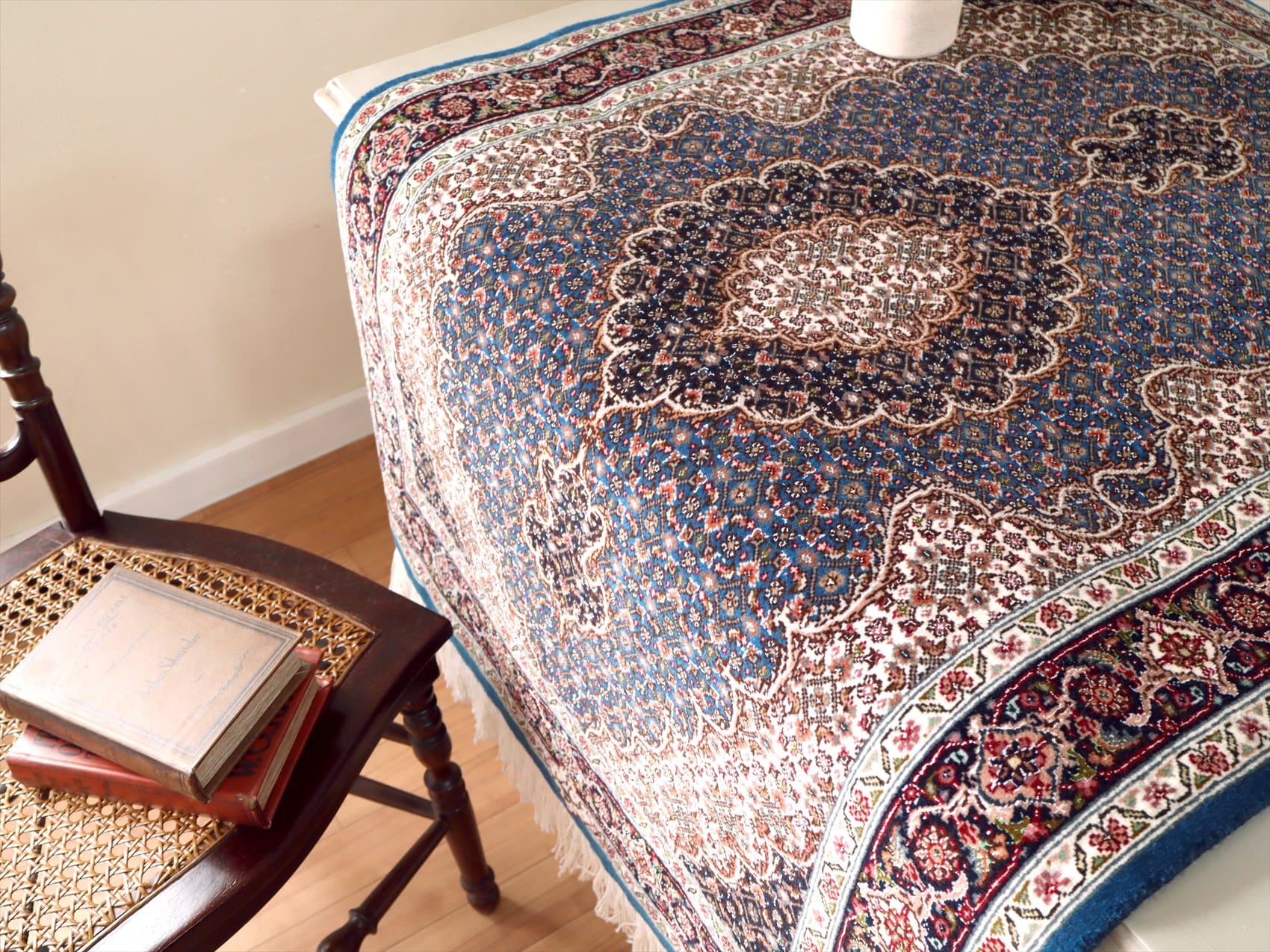 ペルシャ絨毯 タブリーズ産マヒ 玄関マット120×83cm トルコブルー