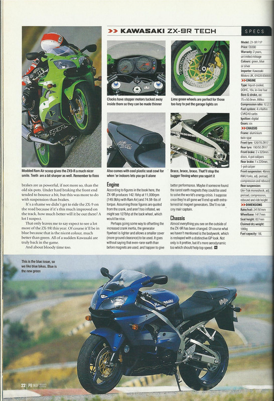 2002 Kawasaki ZX-9R F1 49-state Using (CA) Oxygenated Unleaded