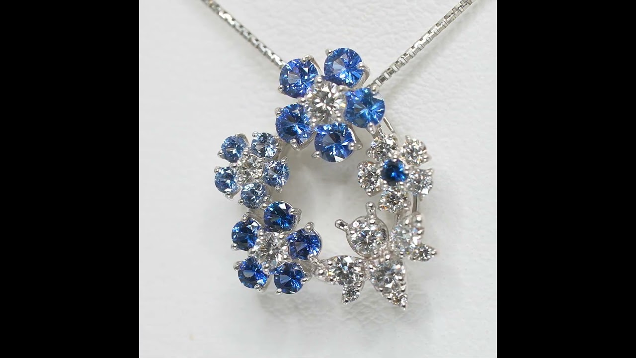 サファイア ダイヤモンドフラワーモチーフネックレス SA 0.55ct D 0.30