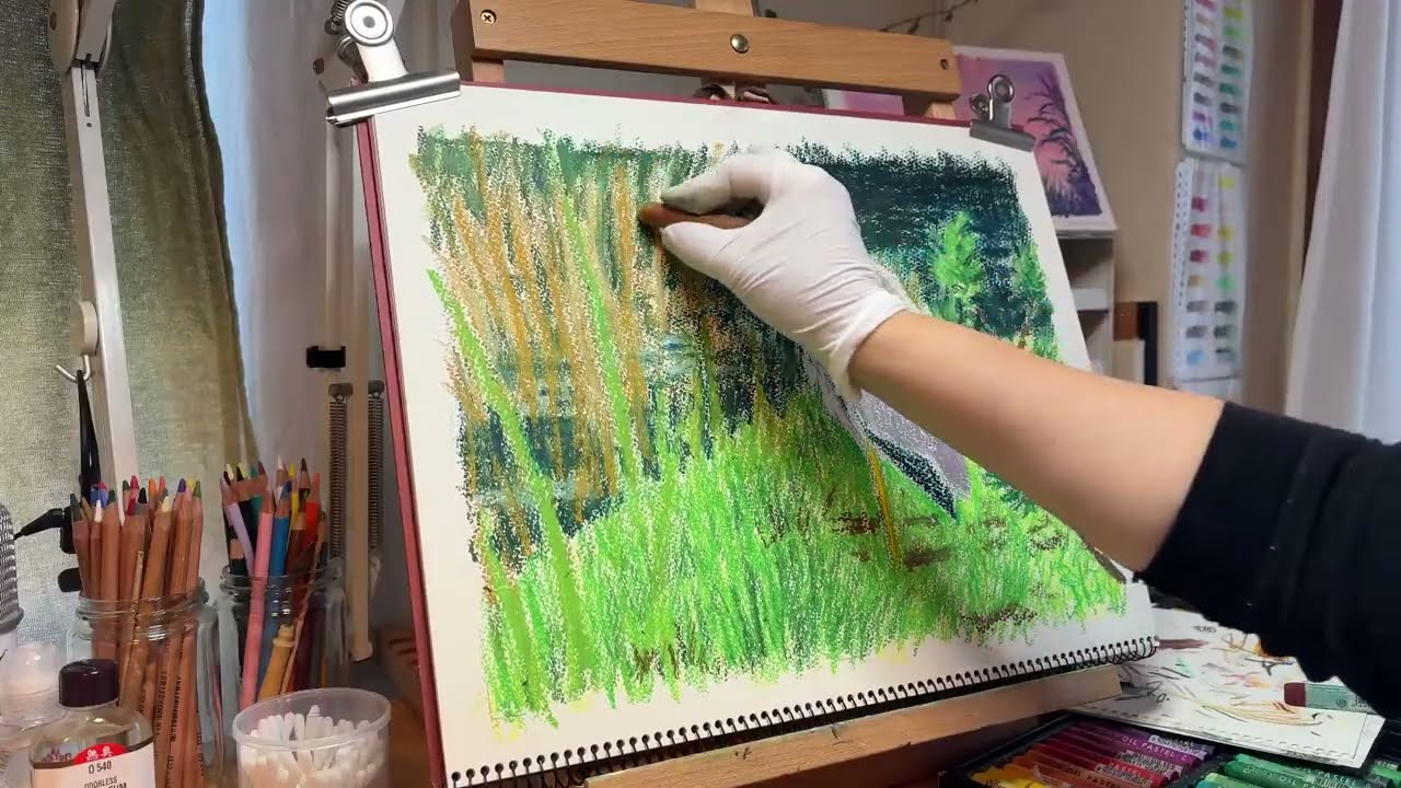 オイルパステル練習｜若いアオサギ2 - YouTube