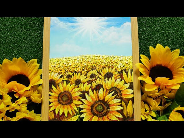 夏空と太陽とひまわり畑 】#油彩画 #芸術 #油絵 #絵 #アート