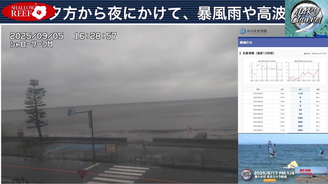 ライブカメラ配信】🌀津久井浜海岸 三浦海岸 風情報 Yokosuka-Miura