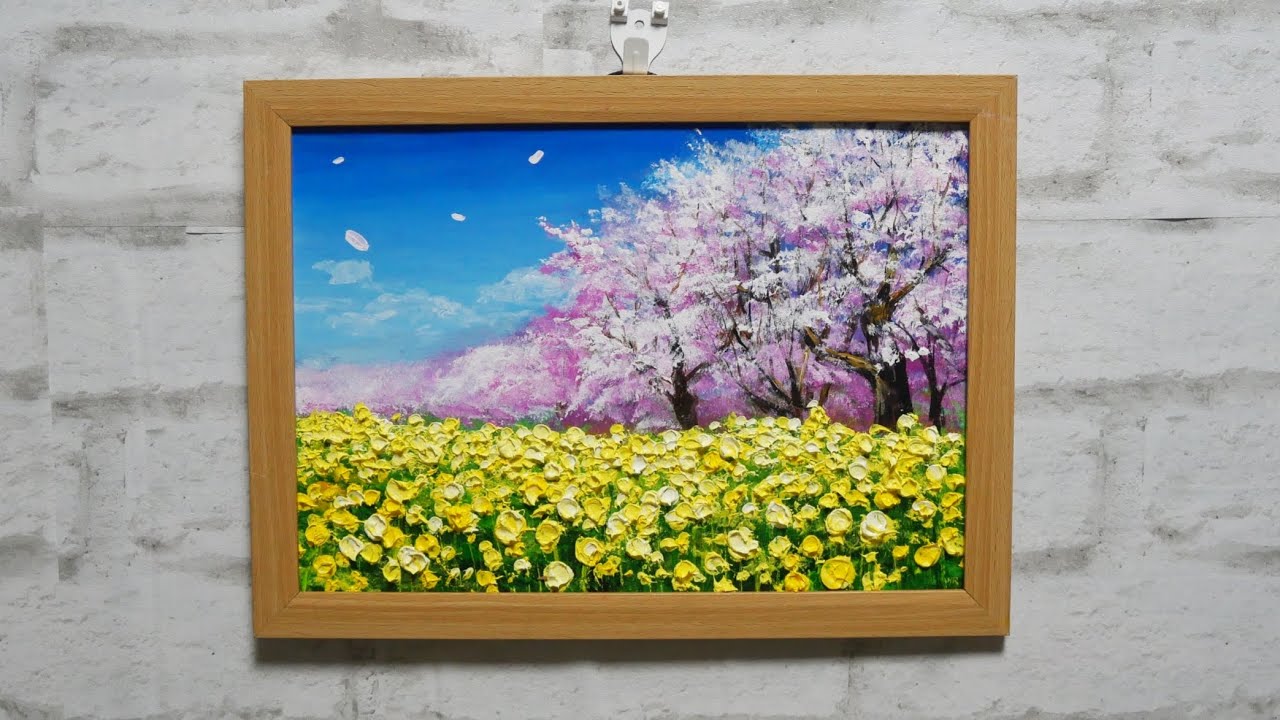 油絵】菜の花と桜#油彩画 #油彩 #芸術 #油絵 #絵 #絵画 #oilpainting