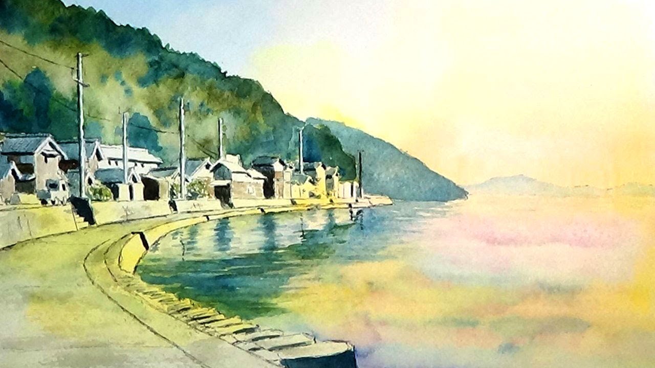 奥琵琶湖の朝 （透明水彩風景画） Lake Biwa 【Watercolor】 - YouTube