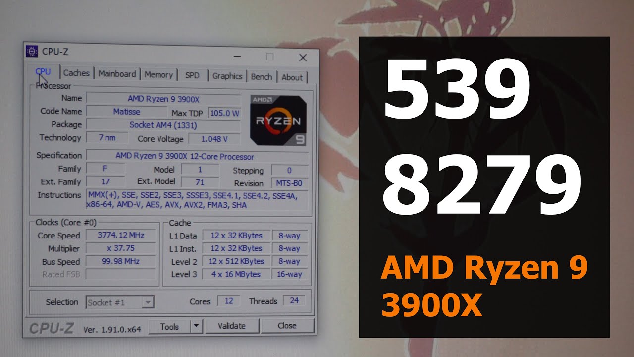 AMD Ryzen 9 3900X Desktop CPU-Z Benchmark - YouTube