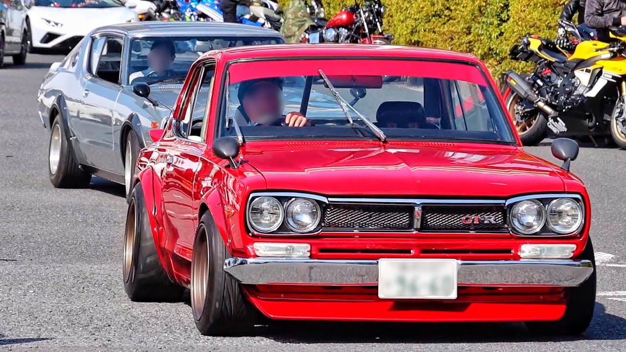 ハコスカ!!ケンメリ!!240Z!!】超希少な旧車達が快音でPAから出発