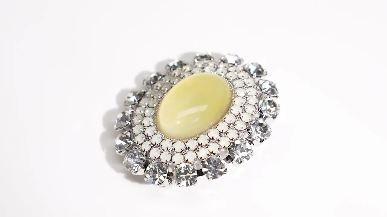 ブローチ ボヘミアングラス ラインストーン イエロー クリアカラー