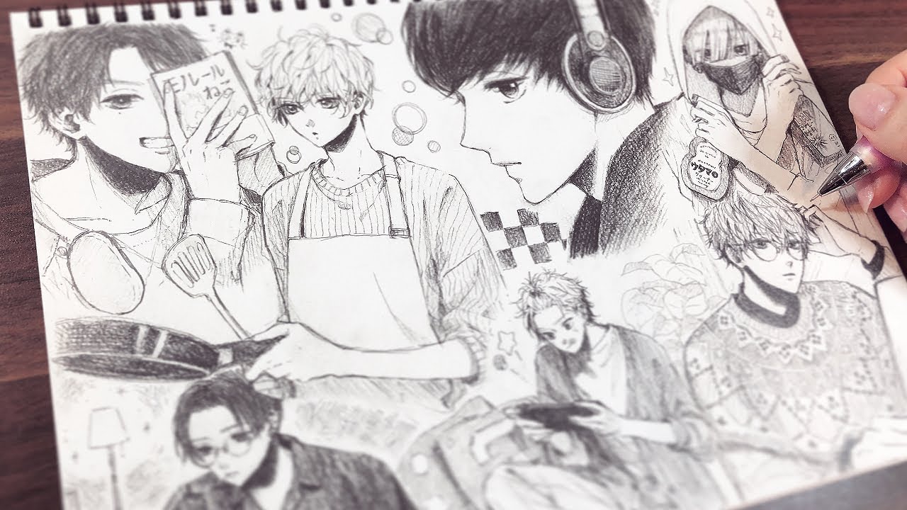 アナログ】おうちで過ごす男の子1ページいっぱいに描いてみた