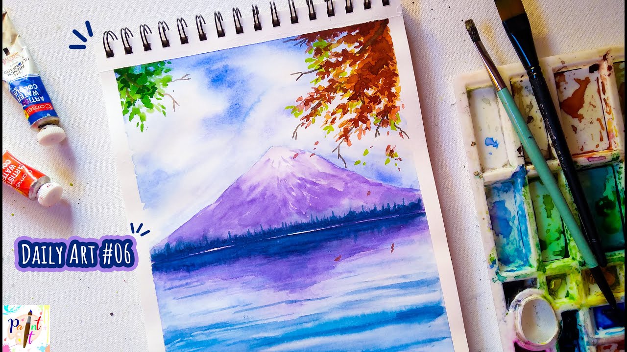 Easy Mount Fuji Watercolor Painting Tutorial Step by Step / Autumn