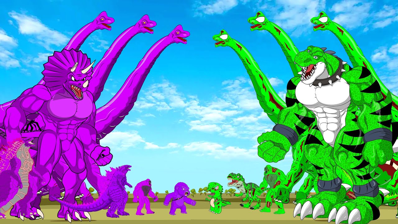 Dinosaur Cartoon Video| Green vs Purple T-rex- Trip To Jurassic