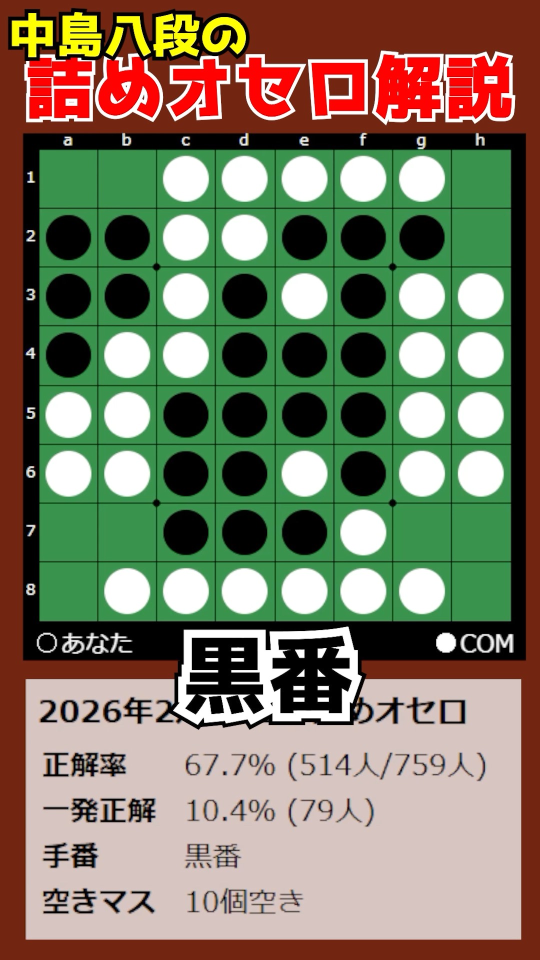 Nakajima 8-dan's Othello Checkmate Commentary 2026/02/16 #shorts