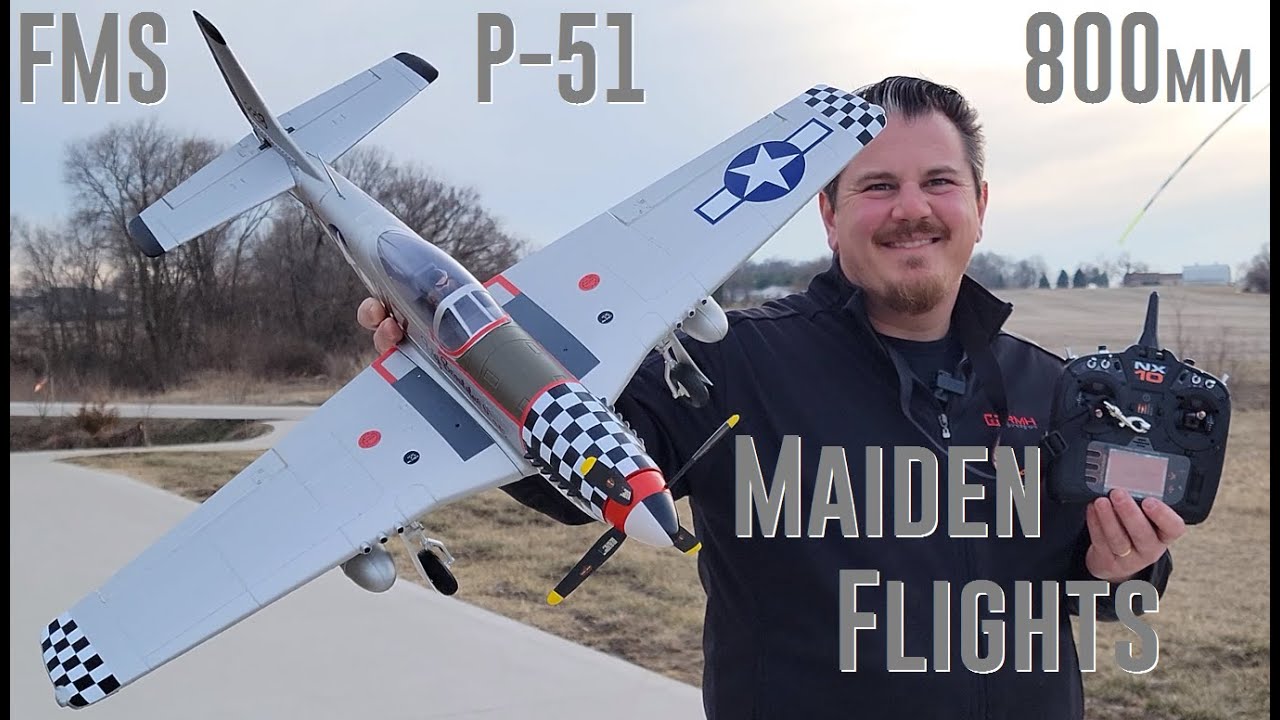 FMS - P-51D V2 - 800mm - Maiden Flights 2S & 3S!!! - YouTube