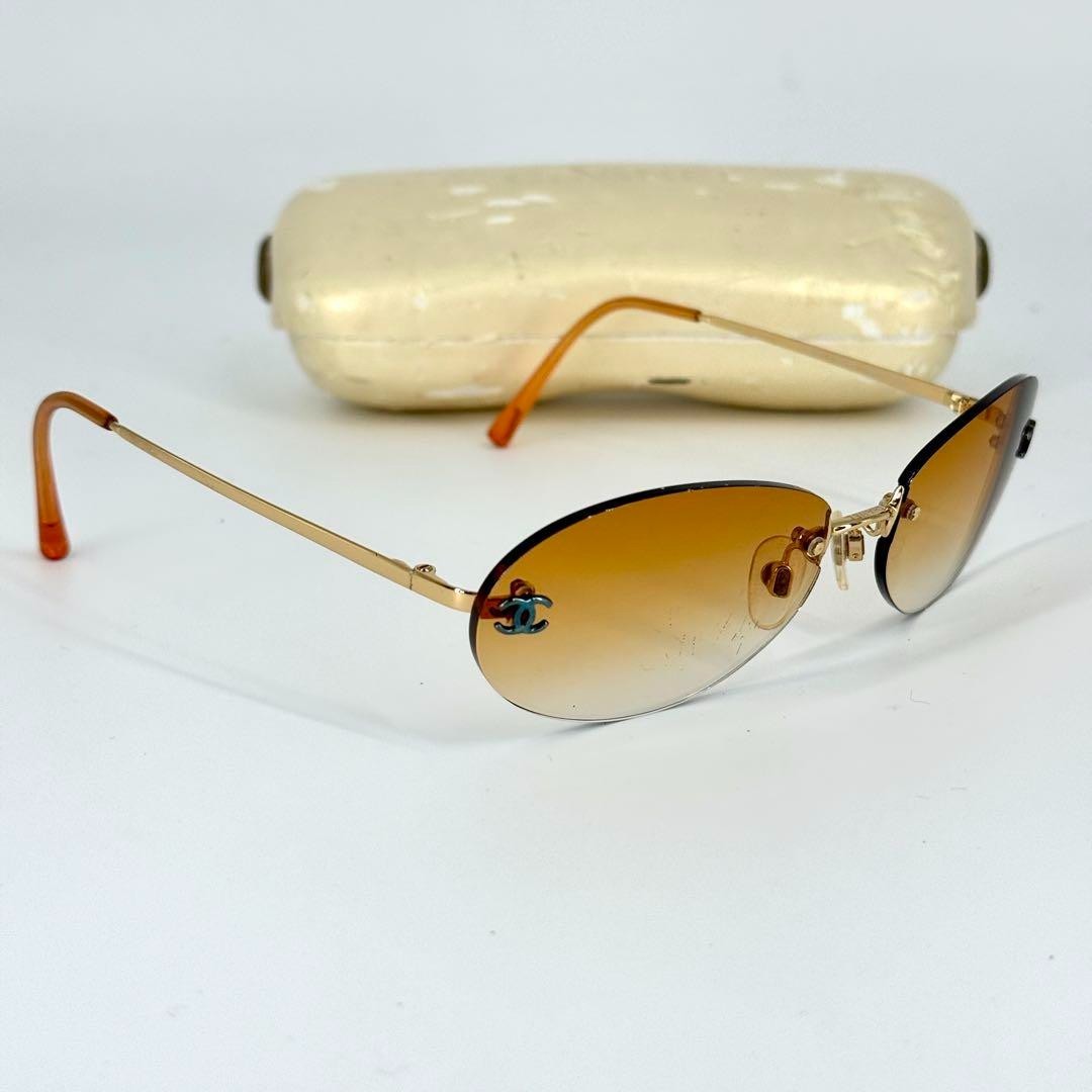 Chanel 4013 Rimless Sunglasses yellow gradient Coco Mark w/Case | eBay