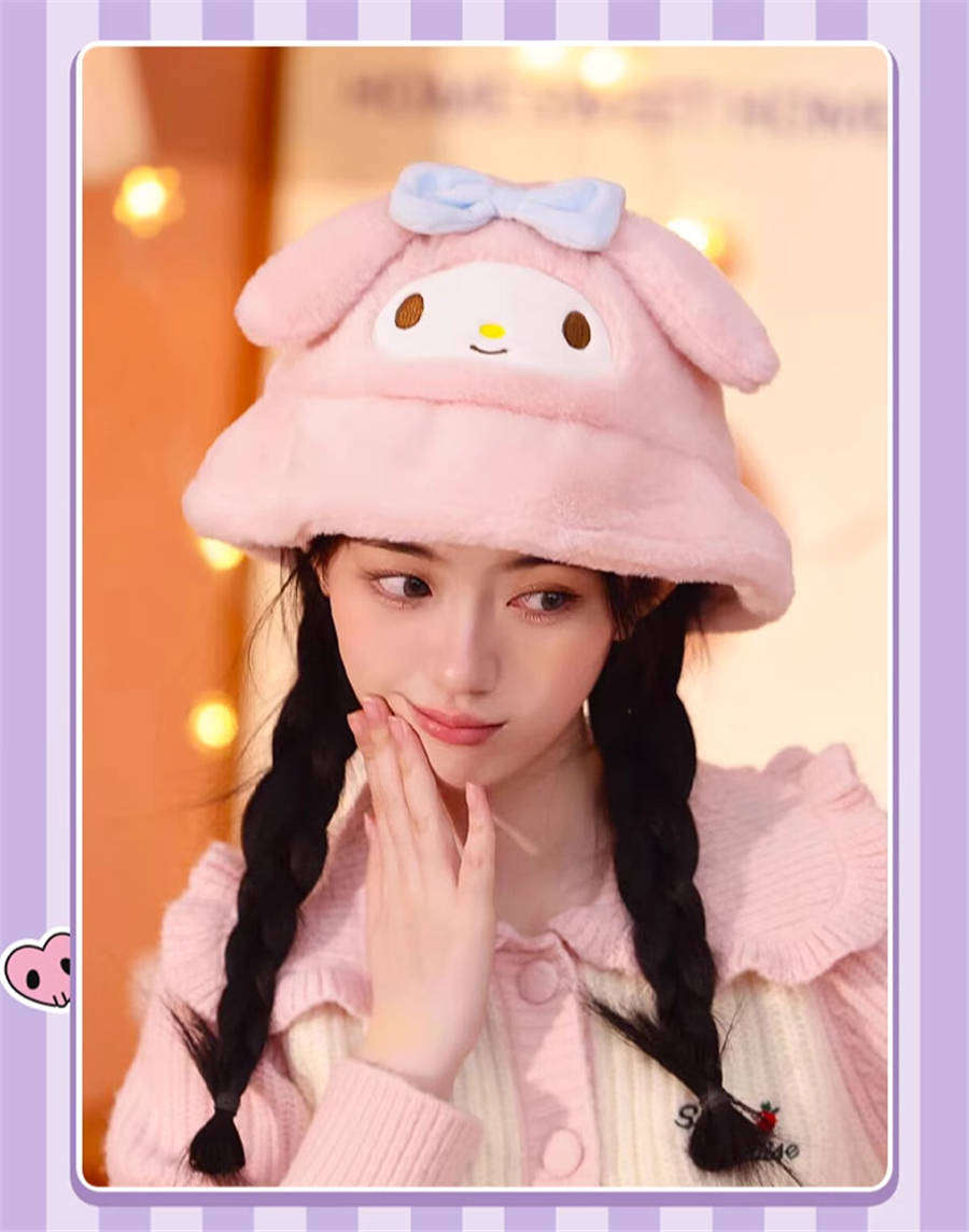 Kuromi My Melody Plush Bucket Hat Pochacco Cinnamoroll Womens