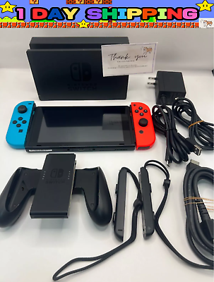 Nintendo Switch Red Blue Console HAC-001 w/ Joy Con + Dock +