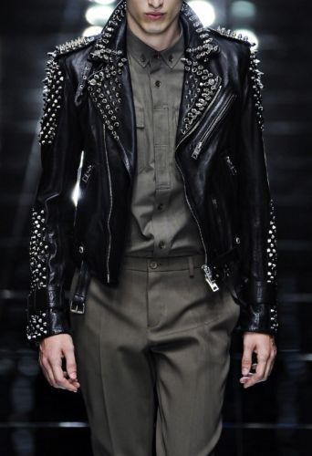 Men's Black Punk Spiked Studded Brando Unique Style Real Leather