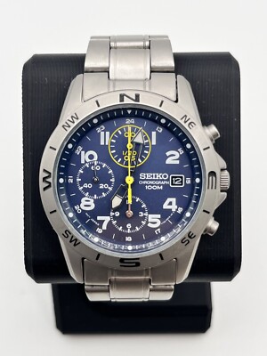New Battery [Exc] Seiko 7T92-0DX0 Blue Dial Chronograph Quatrz