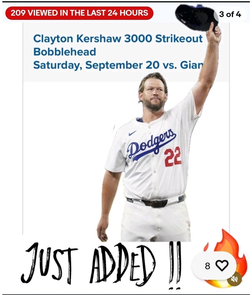 Clayton Kershaw 3000 Strikeout Bobblehead Dodgers 2025 SGA PRESALE