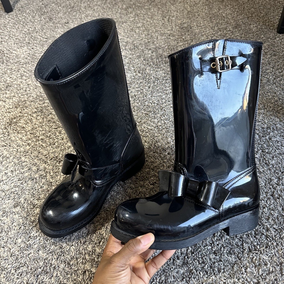 RED VALENTINO BLACK BOW MID-CALF RUBBER RAIN BOOTS SIZE 36 US 6 | eBay