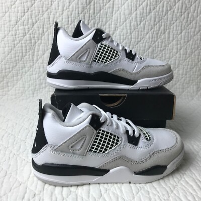 Nike Air Jordan 4 Retro (PS) Shoes Kid's SZ 13C White/Black Grey